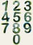 Halftone dots rounded numbers with dirty green blue black color