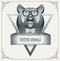 Halftone hipster bear with black Dots. Vector