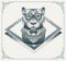 Halftone hipster tiger with black Dots. Vector