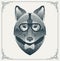 Halftone hipster wolf with black Dots. Vector