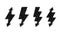 Halftone lightning bolt set. Black grunge thunderbolt collection. Textured flash symbols. Comic lightning strike signs