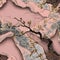 Halftone pixel art floral mosaic japanese style 3d sakura flowers pattern. Half tone textured squares pink vector background.