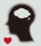 Halftone silhouette of the head, brain, and love