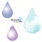 Halftone and stippling water drop icons set, vector illustration