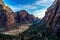 Halfway up Angel`s Landing in Zion at dusk.