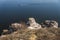 Ð¡halk boulders on the background of the reservoir