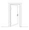 Hall with open front door. Entrance to a room or office. Continuous line drawing