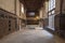 Hall at ottoman era historic house of Moustafa Gaafar Al Seleehdar, Cairo, Egypt with wooden ceiling and embedded wooden cabinet