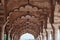 Hall of public audience of Agra red fort in India, beautiful architecture elements with arches