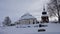Hallans kyrka and Belltower in winter in Jamtland in Sweden