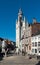 Halle, Flemish Region, Belgium - Extra large panoramic view over the historical market square during a sunny day