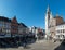 Halle, Flemish Region, Belgium - Extra large panoramic view over the historical market square during a sunny day