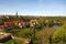 Halle, Germany - April 6, 2024: View of the Saale river near Kroellwitz, across from Giebichenstein castle in northern part of the