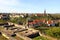 Halle, Germany - April 6, 2024: View of the Saale river near Kroellwitz, and ruins of Giebichenstein castle in northern part of