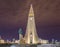 Hallgrimskirkja church in Reykjavik, Iceland. Famous Scandanavian cathedral at night