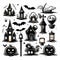 Hallo ween icons, set of hallo ween bundle and elements, white background. Vector illustration.