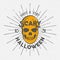 Halloween 2016 party label template with skull, sun bursts and typography elements. Vector text with retro grunge effect