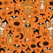 Halloween 2020 Coronavirus kids vector pattern. Witch, cat, spiders, bats wearing face masks seamless background. Covid