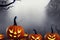 Halloween. 2023. Happy Halloween. Pumpkins in the cemetery. Halloween background. October. 31.