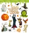 Halloween 3d vector icons. Pumpkin, ghost, spider, witch, vampire, candy corn. Set of cartoon characters and objects