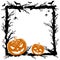 Halloween abstract background with pumpkins, black spiders