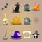 Halloween accessories and characters icons set