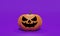 Halloween background 3d rendering. Spooky head pumpkin scary scene on purple background.  Illustration design for Halloween