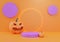 Halloween background 3d rendering. Spooky head pumpkin scary scene on purple background.  Illustration design for Halloween