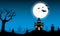 Halloween background with bat at night with dark moon on night sky, for Halloween concept, illustration painting