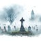 Halloween background with cemetery and spooky graveyard. Vector illustration. Generative AI animal ai