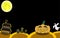 Halloween background in clude moon jack o lantern pumpkins growing cemetery grave yard tombstone and ghost haunted house full moon