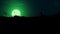 Halloween background, full green moon, dark forest, cemetery, zombie, witches, werewolves, ghosts and an old abandoned mill.