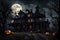 Halloween Background with full moon and Creepy House