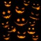 Halloween background with glowing pumpkin faces