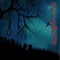 Halloween background with hangman noose text and graveyard