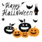 Halloween background. Happy Halloween card with spooky scary carved pumpkins