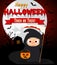 Halloween background with kid scytheman costume