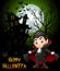 Halloween background with little dracula and spooky castle