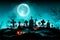 Halloween background with moon. High detailed realistic illustration