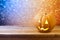 Halloween background with pumpkin jack lantern on wooden table