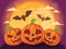 Halloween background with pumpkin, moon and bat