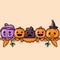 Halloween background with pumpkins and witch hat. Vector illustration.Generative AI
