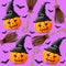 Halloween background with pumpkins witches and broomsticks Vector