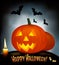 Halloween background with scary pumpkins, bats.