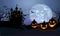 Halloween background with scary pumpkins and Dracula castle