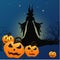 Halloween background with silhouettes Witch and Pumpkin