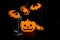 Halloween background with spider, bats, pumpkins and lantern. Halloween holiday background