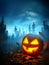 Halloween Background With a Spooky Jack O Lantern At Night