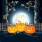 Halloween background with three cheerful pumpkins