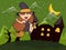 Halloween background with witches flying using broom stick cartoon